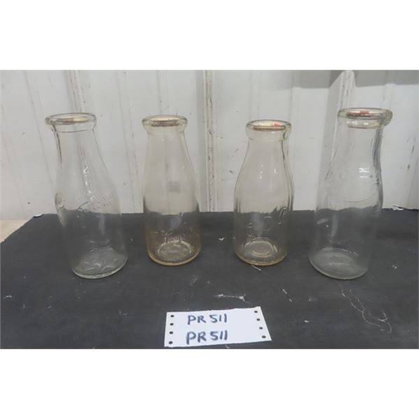 4 Vintage Embossed Milk Bottles: Co-op, City Dairy, Edmonton City Dairy, CDP