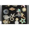Image 4 : Tray of Vintage Brooches + 1 Tray of Rhinestone Jewelry: Necklaces, Bracelets, Earrings 