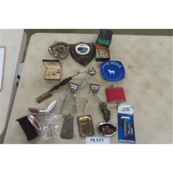 Hair Clippers, Ashtrays, Razor, Cuff Link Set, Versatile Belt Buckle, 2 Pocket Knives plus more 