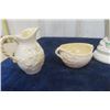 Image 6 : 6 Belleek Fine China ; 2 Cream + Sugar, Saucer + Harp Ornament 7" Tall 