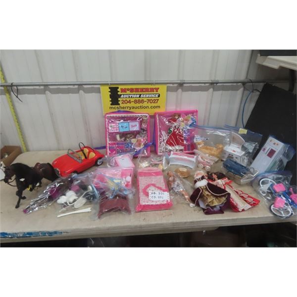 Barbie Dolls + Accessories ; Car, Horse, Bike, Stroller, Furniture, Dog plus more