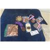 Image 1 : Bag of Pennies , Olympic 1976 Belt Buckle, Sports Award Medals, Ashtray Made of Coins