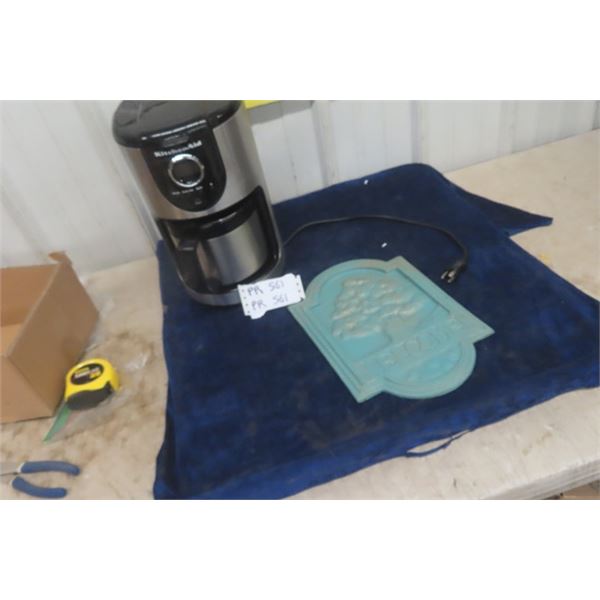 Kitchen Aid Coffee Maker + Cast Welcome Plaque 9" x 13.5" 