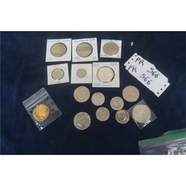 15 Coins ; (2) '71 Eisenhower Dollar USA, '72 Eisenhower Dollar USA - Most '70s USA . 999 Silver