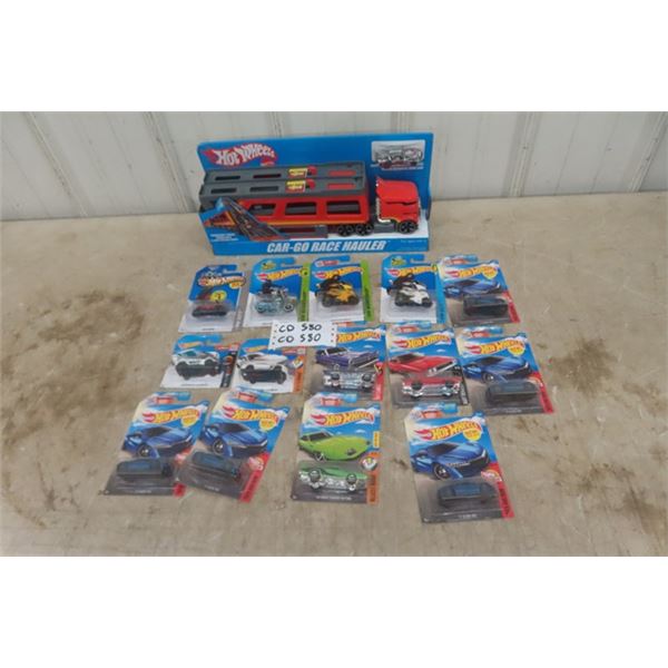 15 Hot Wheels New in Package including Car Hauler