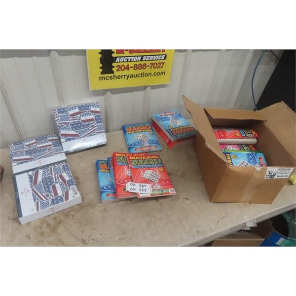 Box Full of  Game Problem Solvers & 3 New 300 pc Puzzles