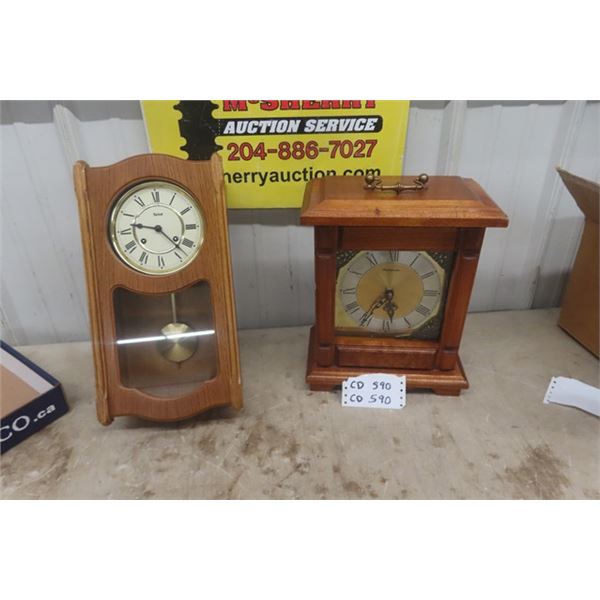 2 Clocks, ; West Minister + Telep ; 1 Mantle, 1 Wall Mount