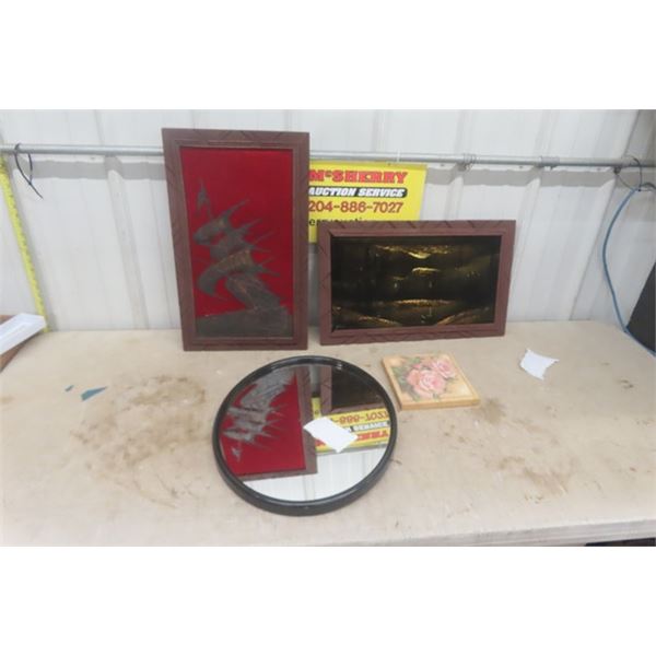 2 Velvet Pictures + Mirror & Tile Art