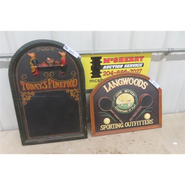 2 Wooden 3D Displays ; Menu Board 16" x 24" & Sporting Display 16" x 20" 