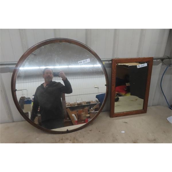 2 Vintage Mirros ; Round 28" wide & 15" x 21" 