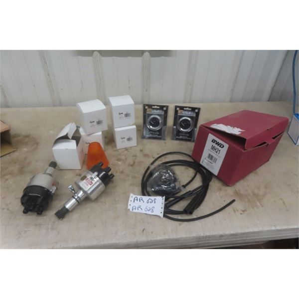 5 Grote 92773 Lenses, 2 Voltage Gauges, 2 Mallory Distributors, Tractor Spark Plug Wire Set