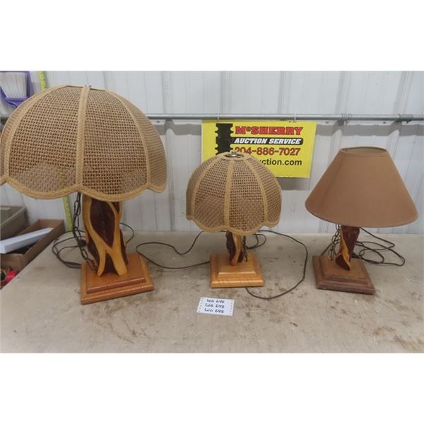 3 Diamond Willow Table Lamps- 2 With Matching Shades