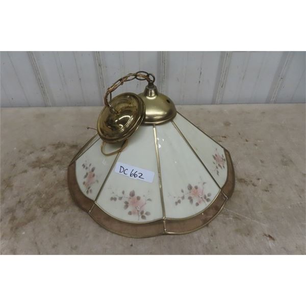 Brass with Glass Panels Hanging Lamp 18" Wide