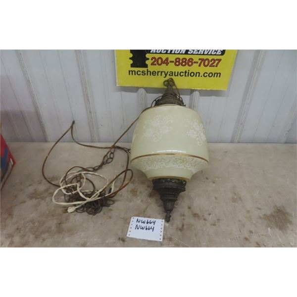Vintage Glass Hanging Lamp 20" Wide