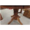 Image 2 : Oak Round Pedestal Kitchen Table - Top Needs Refinishing - 41" Wide with (1) 18" Leaf