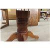 Image 5 : Oak Round Pedestal Kitchen Table - Top Needs Refinishing - 41" Wide with (1) 18" Leaf