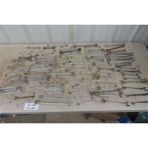 94 Assorted Wrenches- All Makes, Standard + Metric- Largest 15/16