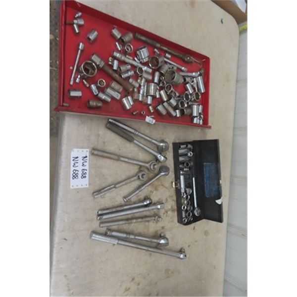 Assorted Ratchets, Sockets, Extensions- 1/4", 3/8", 1/2" Drives- Standard + Metric Up to 1 7/16"