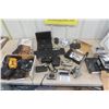 Image 1 : Assorted Cameras- 35mm + Digital, Dell Keyboard, Sylvania DVD Player, Camera Cases - Canon G11 Box o