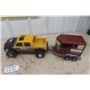 Image 5 : Tonka Pressed Steel Aerial Fire Truck 17.5" Long, Plastic Tonka Truck + Horse Trailer 28" Long