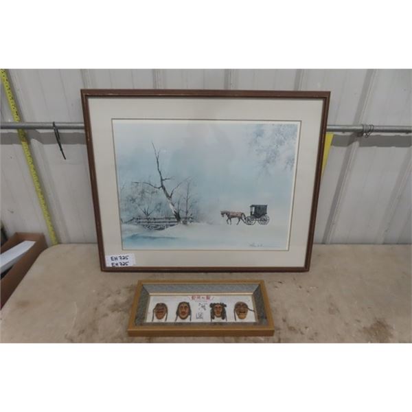 Large Signed + Framed Print 'Amish Theme' 25 5"×31.5" & Korean Mask Shadow Box