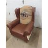 Image 1 : Giddy Up Cowpokes ! Leather Sitting Chair with Horse Pattern on Back + Cowhide on Sides