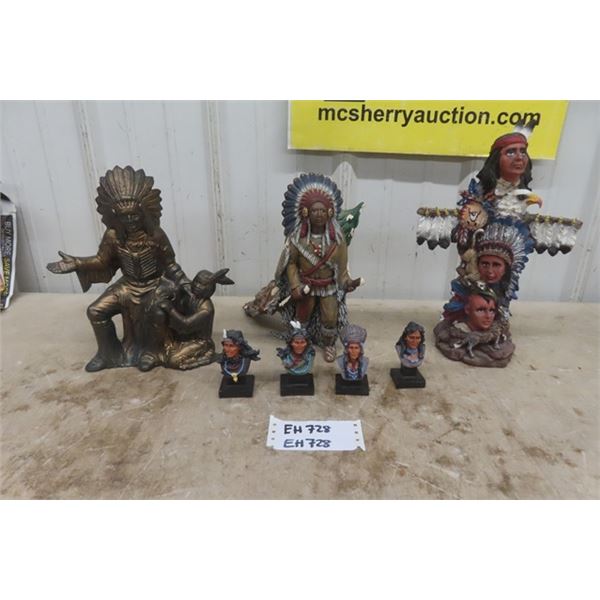 3 Ceramic Native Figures/Statues, 4 Small Native Resin Figures 