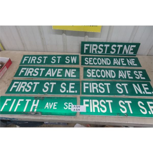 9 Aluminum Street Signs ; First St., Second Ave, Fifth Ave- All 6.5" x 24" 