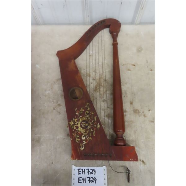 Antique Music Box Harp with Key 22 1/2'' Tall 
