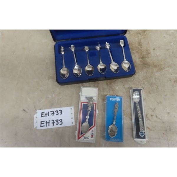 Set of 6 Spoons in Case, 3 Pewter Spoons 