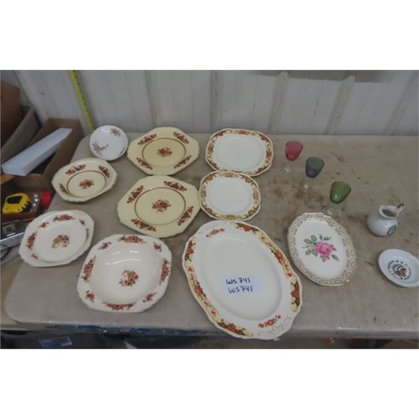 Assorted China Items- Plates, Bowls, Glasses, Plus More - Meakin, Wedgewood 