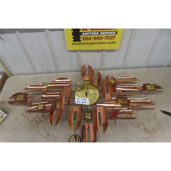 Mid Century Brass Copper Art Clock with Pendulum 32" x 52" 