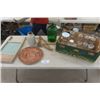 Image 1 : Wash Board, Assorted Sealers, Crock, Green Jug, Copper Tray 