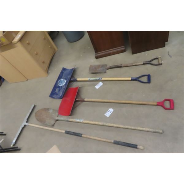 5 Hand Yard Tools ; Squeegee, 2 Spades, 2 Push