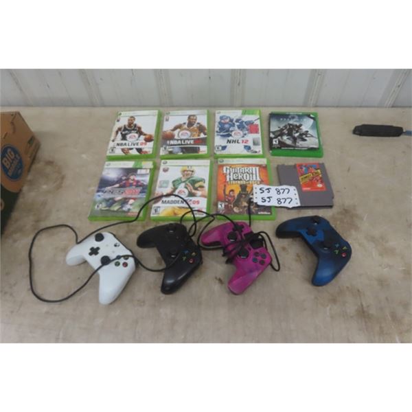 7 XBox Games, 1 Nintendo Game & 4 XBox Controllers