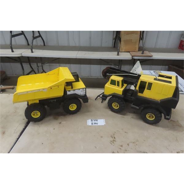 2 Large Pressed Metal Tonka Toys- Dump Truck, Crane Truck
