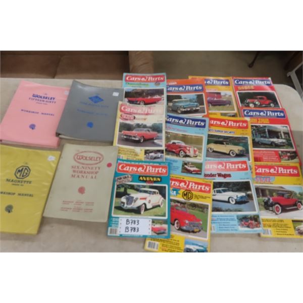 12 Cars and Parts Magazines, 4 Service Manuals, Wolsely and MG 
