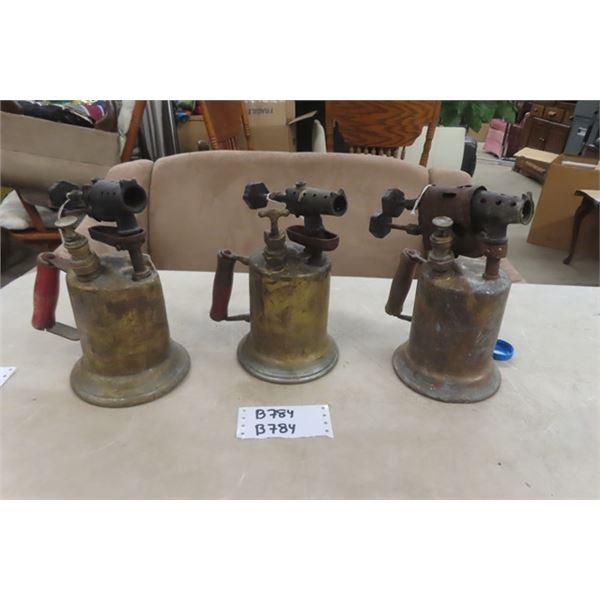 3 Vintage Brass Blow Torches 