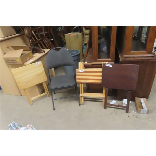 Folding Chair & 3 TV Tables
