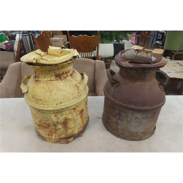 2 Antique Metal Cream Cans - Good Yard Art 