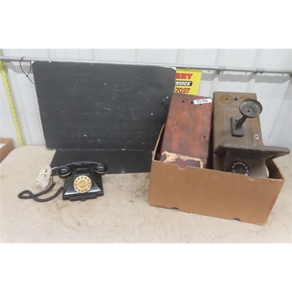 2 Wood Wall Phones for Parts , Plastic Push Button Radio Shack Phone 