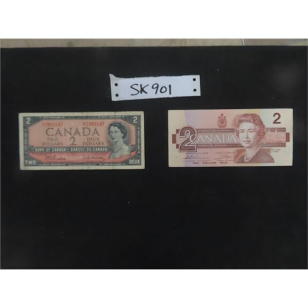 1954 Canada $2 Bill & 1986 Canada $2 Bill