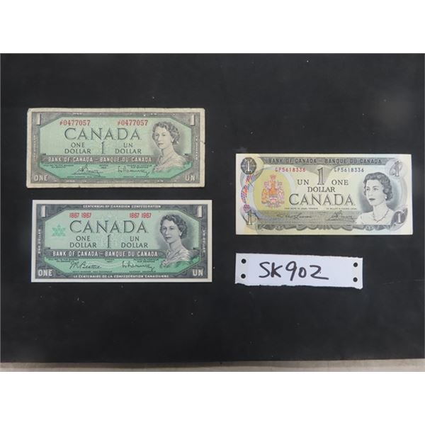 1954 Canada $1 + 1967 Canada $1.00 + 1973 Canada $1.00 