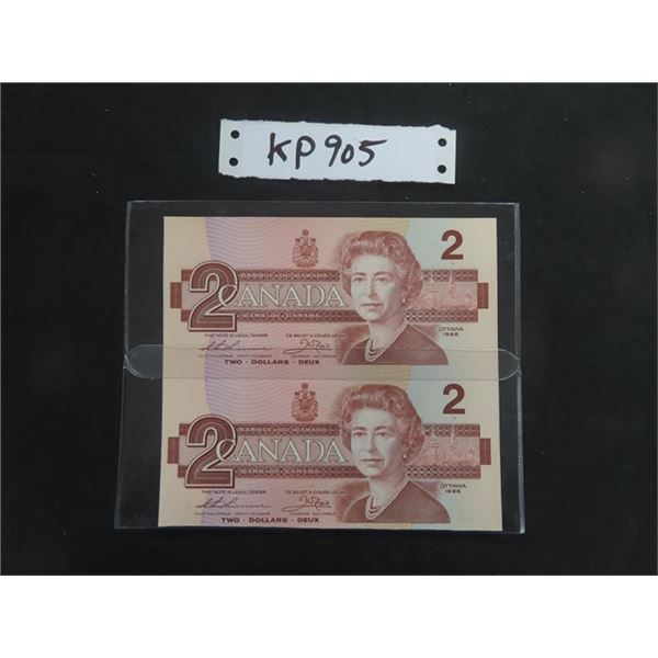 1 Sheet of 2 Uncut 1986 Canada $2.00 Bills