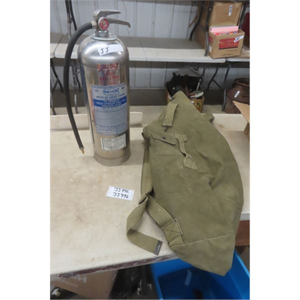 Chrome Water Fire Extinguisher, Green Canvas Back Pack 