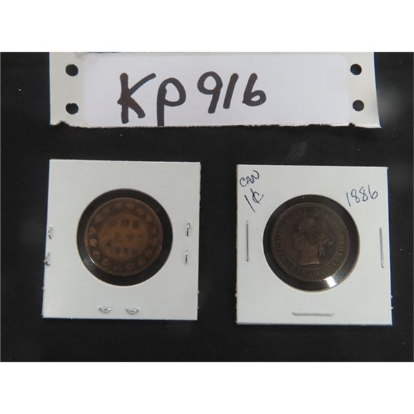 (2) 1886 Canada  1 cent Large Penny