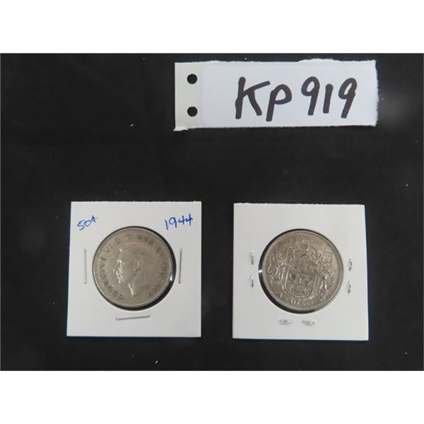(2) 1944 Canada  50 cent Silver Coins