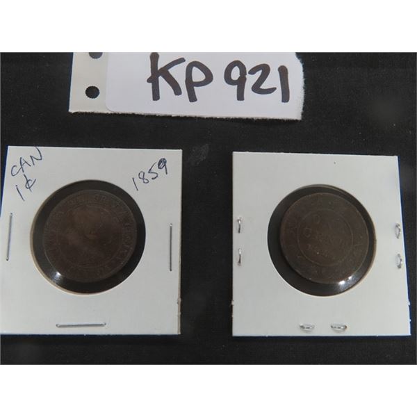 (2) 1859 Canada  1 cent Large Pennies