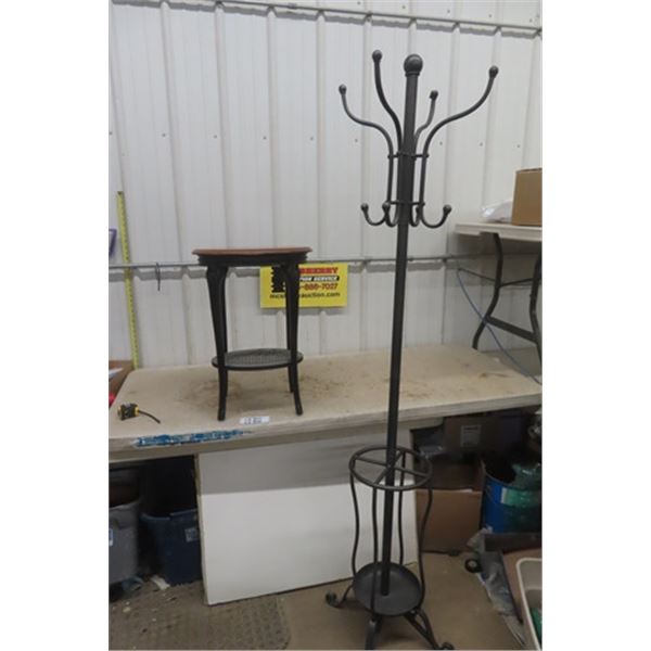 Metal Coat Rack and Umbrella Stand with Small Wood Oval Table 