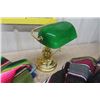 Image 4 : 2 Mexican Blankets and Green Glass Shade Table Lamp 